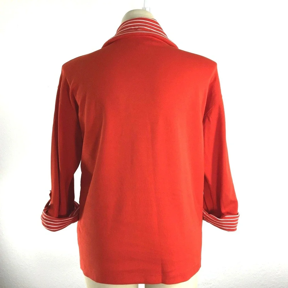 Jones NY‎ Jacket XL Red Orange White Drawstring Collar Gold Buckle Nautical